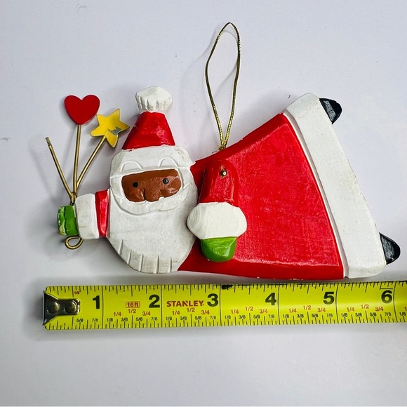 Pier One Imports 2 vintage Santa Claus Christmas ornament Holiday Wood Porcelain - Picture 6 of 8